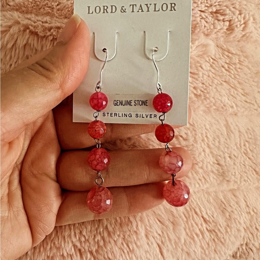 LORD & TAYLOR EARRINGS. GENUINE STONES. STERLING SILVER.